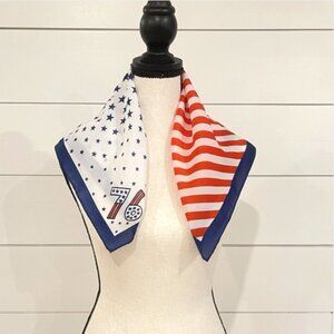Scarf - Bicentennial 1976  Freres Red White Blue Vintage Poly Square 21”